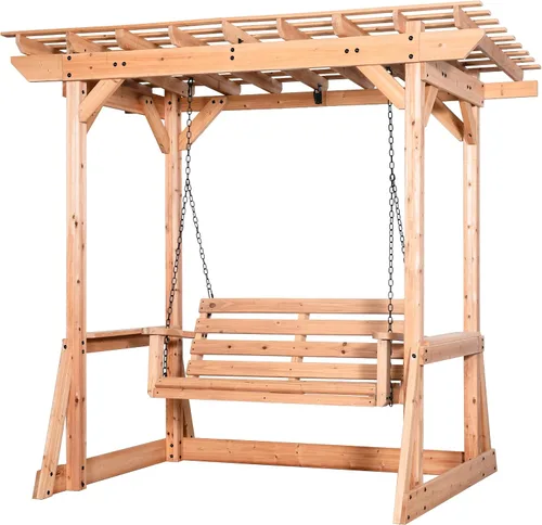 Miniatura 2 de Backyard Discovery Callahan - Pérgola Banco Oscilante de Madera de Cedro para Patio al Aire Libre de 8' x 5' con Enrejado, Asiento para Dos