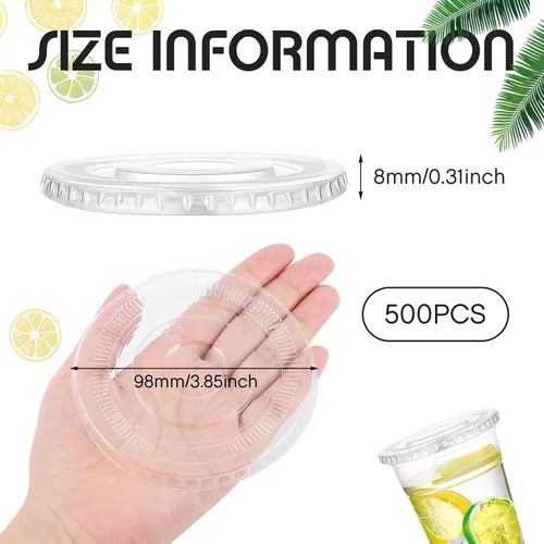 Miniatura 4 de Hortsun 500 tapas planas de plástico PET transparente con ranuras para pajilla, tapas desechables de plástico transparente para tazas para café