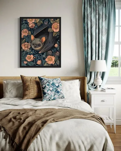 Miniatura 3 de Póster de Arte de Murciélago, Estilo William Morris Retro de Mediados de Siglo Botánico Victoriano Dark Academia Decoración Gótica Galería 10a Bate