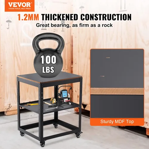 Miniatura 2 de VEVOR Soporte para cepilladora, cargas pesadas de 100 lbs / 45 kg, mesa de cepilladora de espesor ajustable en altura de tres marchas, con 4 ruedas