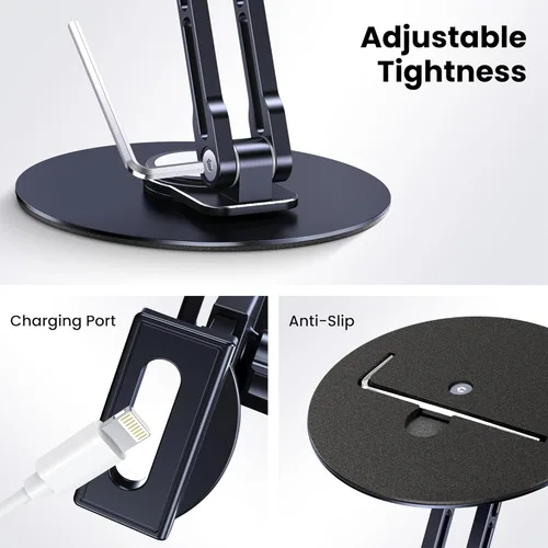 Miniatura 4 de Soporte para tableta para iPad, ajustable con base giratoria de 360 grados para escritorio, soporte giratorio de aluminio para tableta compatible
