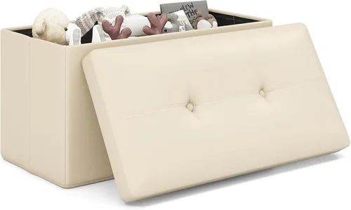 Giantex Banco otomano de almacenamiento, reposapiés otomano plegable de cuero de 30 pulgadas, mesa auxiliar, taburete para pies, asiento acolchado,