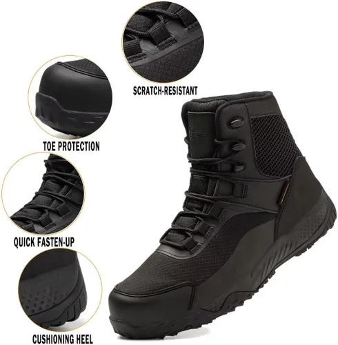 Miniatura 2 de Botas tácticas para hombres, botas de combate de punta suave de 6 pulgadas, impermeables y antideslizantes, botas de desierto para exteriores