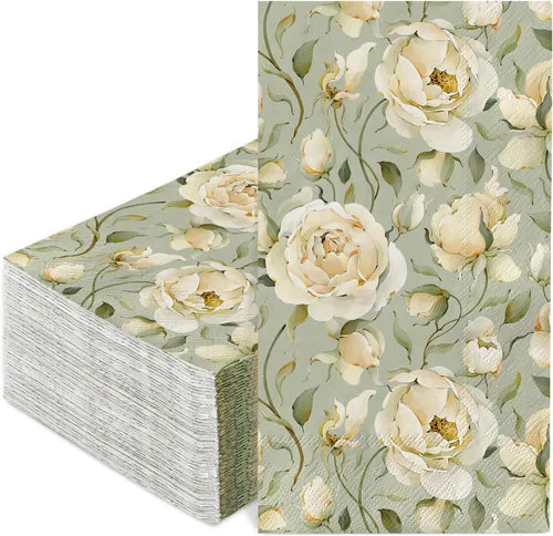 Miniatura 9 de Paquete de 80 servilletas de almuerzo florales rosas retro, peonías de rosas negras, servilletas de papel desechables decorativas vintage