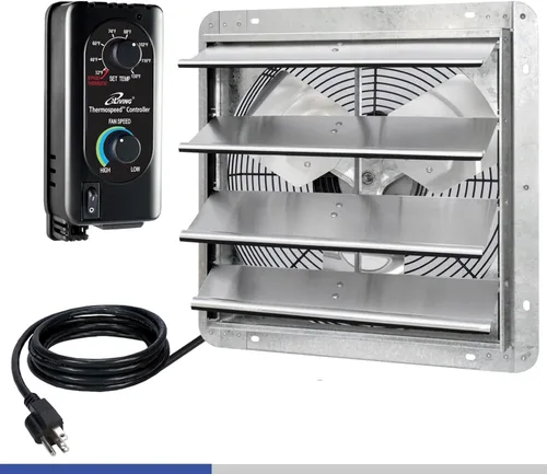 iLIVING Ventilador Extractor de Persiana Montado en la Pared de 16 pulgadas, Persiana Automática, con Termostato y Controlador de Velocidad