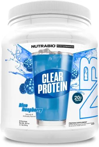 NutraBio Polvo de proteína transparente, frambuesa azul, 20 porciones, 0.71 onzas de aislado de proteína de suero transparente, 0 azúcar, 0.00 oz de