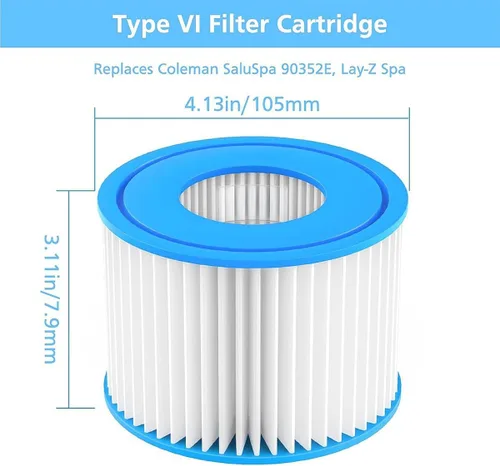 Miniatura 6 de Paquete de 6 filtros de repuesto para bañera de hidromasaje tipo VI para bañera de hidromasaje Saluspa compatible con Lay-Z-Spa, para bomba