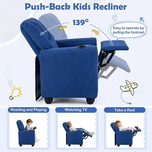Miniatura 4 de LDAILY Silla reclinable para niños, de piel sintética, con soporte para tazas, respaldo ajustable y reposapiés, sofá ergonómico para niños y niñas a