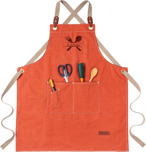 Miniatura 7 de Delantales de chef para mujeres y hombres, personalizados, de lona, con espalda cruzada, para cocinar, hornear, barista, jardinería, carpintería