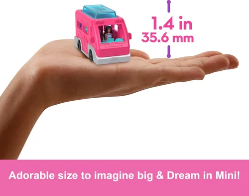 Miniatura 5 de Barbie Mini Conjuntos de Juego de BarbieLand con Vehículo de Juguete y Muñeca de 1.5 pulgadas, DreamCamper con Puertas Funcionales y Piscina que