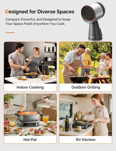 Miniatura 8 de Campana extractora de cocina portátil, ventilador silencioso de 3 velocidades para encimera con filtros de carbono duales, taza de aceite grande