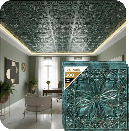 Miniatura 32 de from Plain to Beautiful in Hours DCT10at-24x24 Milan - Azulejo de techo de PVC de 2' x 2' para pegar o colocar (Caja / 4 pies cuadrados), Taupe