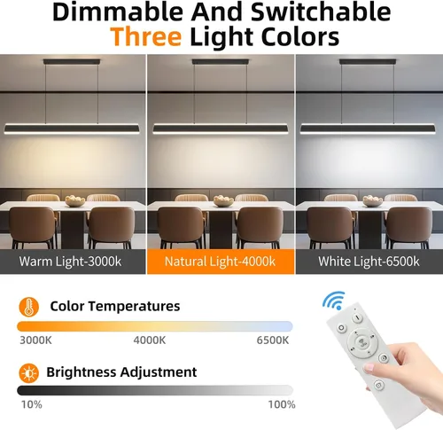 Miniatura 3 de Lámpara de araña moderna, lámpara colgante LED de 39 pulgadas con control remoto de 3000 a 6500 K, temperatura de color ajustable, lámpara
