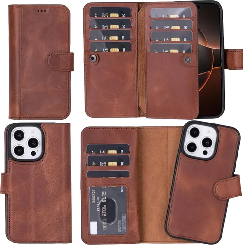 Miniatura 61 de HARDISTON Funda de piel auténtica de alta calidad hecha a mano para iPhone 11 Pro de 5.8 pulgadas, tarjeteros de doble folio, funda magnética Negro