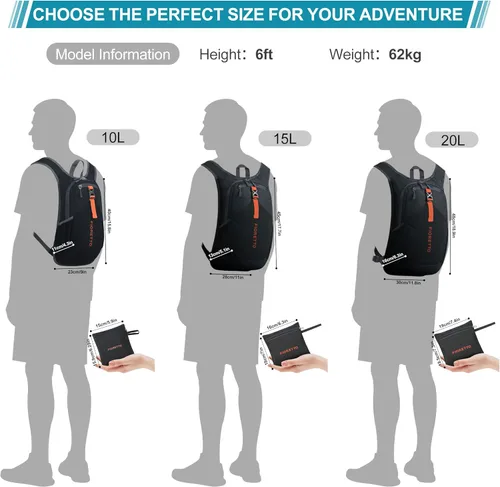 Miniatura 6 de FIORETTO Mochila de senderismo de 15L para mujeres y hombres, mochila mini plegable, mochila ligera pequeña para acampar, viajar, actividades al