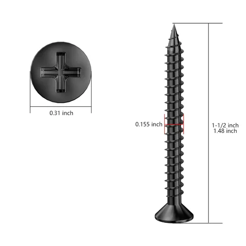 Miniatura 2 de Wensilon (300 piezas) #8x1-1/2 Tornillo de madera negro rápido metal autorroscante cabeza plana