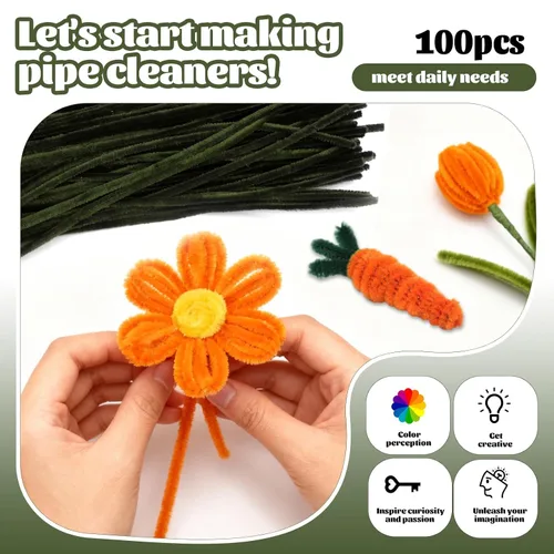 Miniatura 4 de Giwrmu 100 Piezas Limpiadores de Pipa Tallo de Chenilla, Limpiadores de Pipa Verde Hierba para Manualidades, Palos Difusos Suministros de Verde