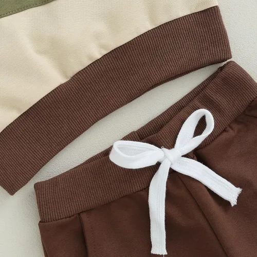 Miniatura 6 de BeQeuewll Ropa para bebé niño de otoño e invierno, 2 piezas, bloque de color, sudadera y pantalones con cuello redondo