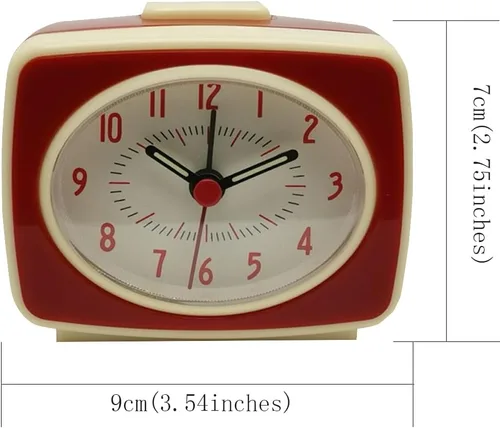 Miniatura 4 de Reloj despertador pequeño rojo pequeño movimiento de cuarzo silencioso reloj despertador analógico estilo clásico vintage