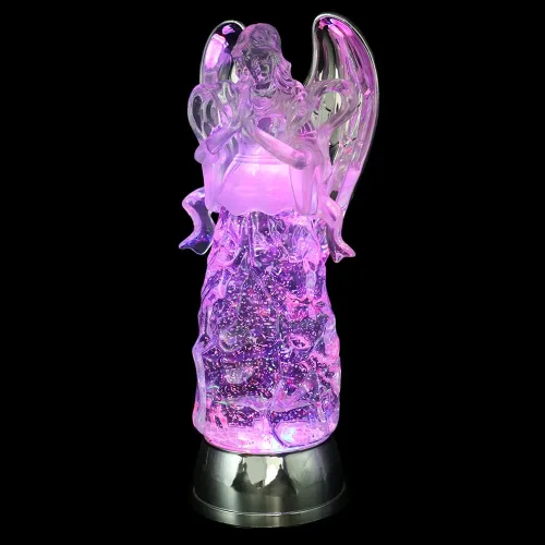 Linterna de bola de nieve de ángel de 11 pulgadas, operada a batería con temporizador de 6 horas, luz LED que cambia de color, ángel en oración,