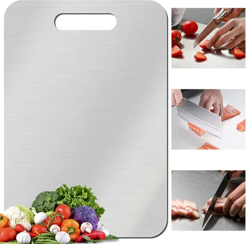Tabla de cortar de titanio, tablas de cortar de acero inoxidable para cocina, tablero de titanio de grado alimenticio de doble cara para cortar