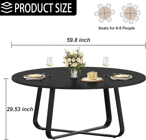 Miniatura 2 de LVB Mesa de comedor redonda negra de 42 pulgadas para 4 a 6, mesas de comedor circulares, mesas de cocina modernas de metal de madera, mesa
