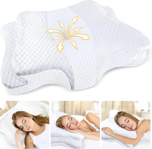 Miniatura 7 de CHxxy Almohada de espuma viscoelástica, almohada cervical para aliviar el dolor de cuello y hombros, almohada ergonómica de contorno para cama