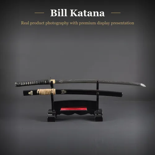 Miniatura 2 de HMS Fully Functional Hattori Hanzo Katana Sword, 1045 Carbon Steel, Hand Forged Heat Tempered, Full Tang, Sharp, Black Scabbard