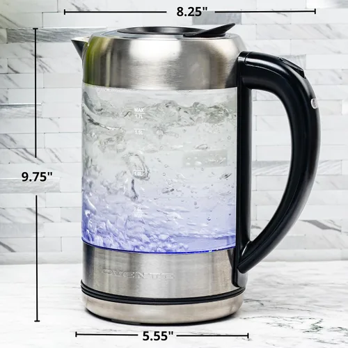 Miniatura 6 de OVENTE Hervidor eléctrico con vidrio de borosilicato de 1.7 L, hervidor de agua instantáneo de 1500 W y calentador para café o té, libre de BPA