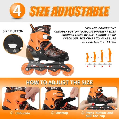Miniatura 4 de MammyGol Patines en línea para niños y niñas Patines ajustables con ruedas iluminadoras Patines para principiantes Naranja