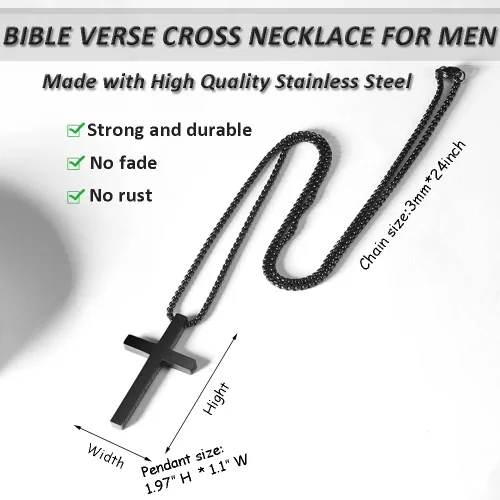 Miniatura 4 de ZRAY Collar de cruz para hombre inspirador versículo bíblico colgante de cruz de acero inoxidable cadena de cruz de 22 + 2 pulgadas, joyería