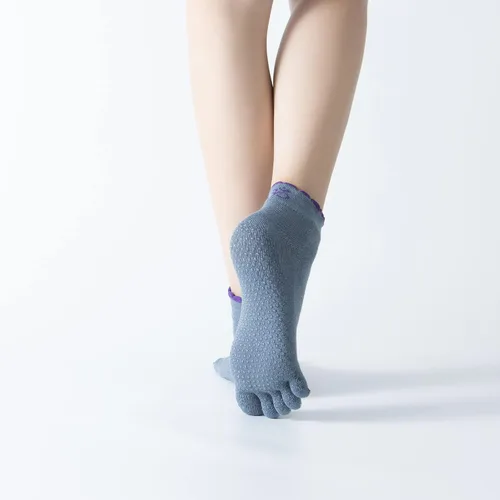 Miniatura 56 de Calcetines de yoga con dedos de pilates con empuñaduras para mujer, antideslizantes, acolchados, florales, calcetines tobilleros para baile de ballet