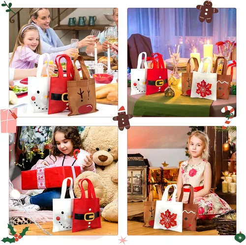 Miniatura 5 de FHzytg Paquete de 20 bolsas de regalo de Navidad, bolsas de favor de fiesta de Navidad con estampado de hombre de jengibre, muñeco de nieve, reno