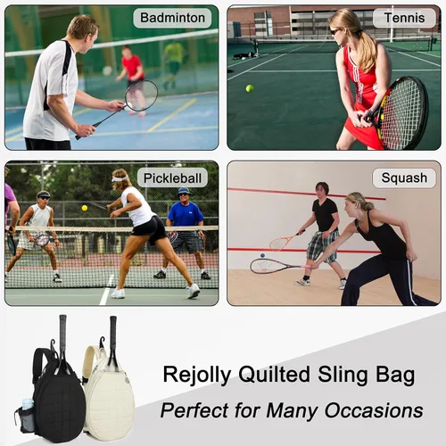 Miniatura 7 de Rejolly Bolsa Bandolera de Raqueta de Tenis para Mujeres y Hombres Acolchada Resistente al Agua Funda de Raqueta de Un Hombro Cruzada para 2 Nuevo