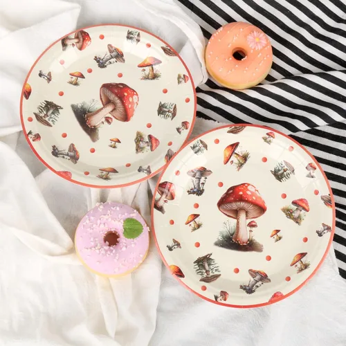 Miniatura 6 de 50 platos de papel desechables, 7 pulgadas, platos de postre de hongos rojos para primavera y verano, bosque, salvaje, vibrante, setas, decoraciones