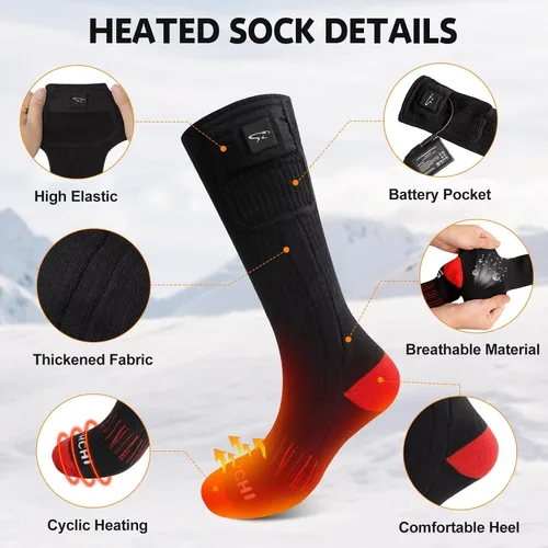 Miniatura 5 de Calcetines calefactables con ajustes eléctricos recargables, para hombres y mujeres, calcetines mejorados de 7.4 V con batería, 3 ajustes de calor