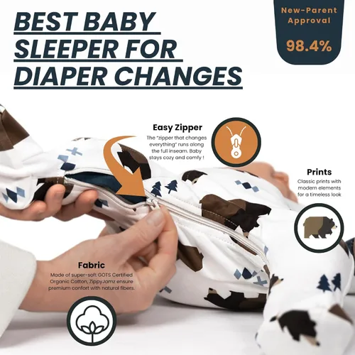 Miniatura 35 de ZippyJamz - Pijama orgánica para bebé con pies y cremallera para cambiar pañales fácil y rápido