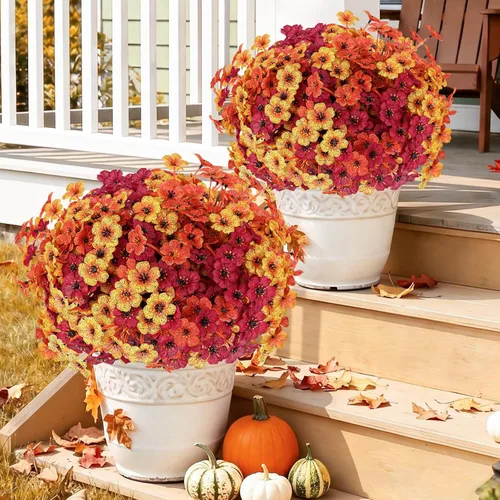 Miniatura 5 de Paquete de 22 flores artificiales para exteriores, flores sintéticas resistentes a los rayos UV con plantas de plástico, flores de seda sintética