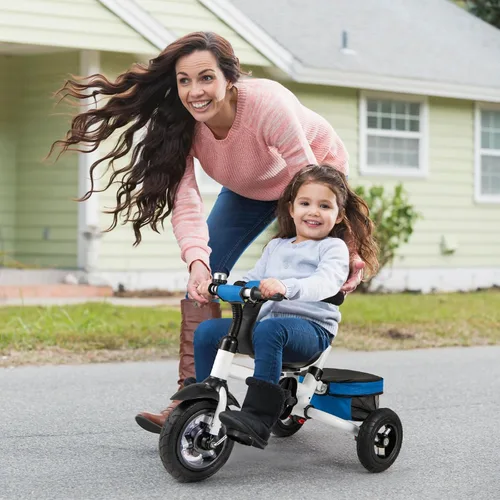 Miniatura 2 de Costzon - Triciclo, 5 en 1 para niños pequeños con mango de empuje plegable, asiento giratorio, rueda EVA, dosel ajustable, canasta de Azul