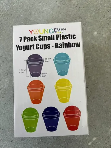 Miniatura 8 de Youngever 7 juegos de vasos de plástico para yogur con insertos y tapas de cúpula, a prueba de derrames y fugas (pequeño, 4 onzas)