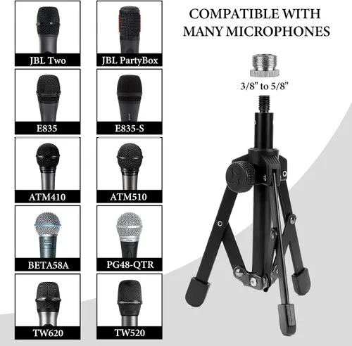 Miniatura 3 de Geekria for Creators Soporte de micrófono de trípode de mesa compatible con JBL Wireless Two, Sennheiser E835, E835-S, Audio-Technica ATM510