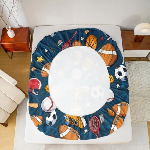 Miniatura 4 de Erosebridal Juego de sábanas de pelotas de tenis para niños y adolescentes, sábana bajera ajustable con temática de juego, sábana superior