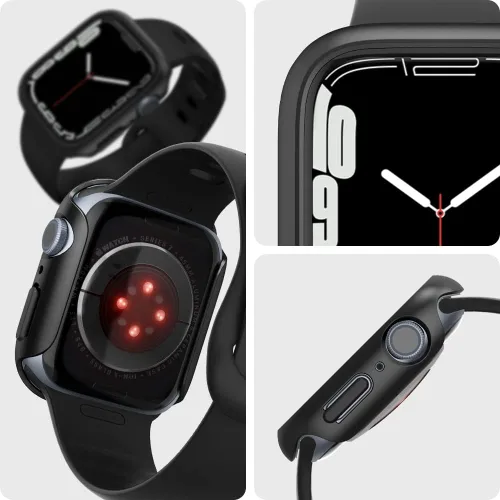 Miniatura 3 de Spigen Thin Fit Diseñado para Apple Watch Case Series 9/8/7 45mm Funda ligera de PC rígida - Negro