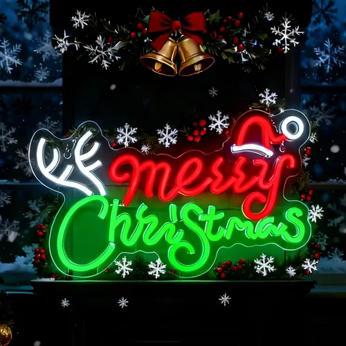 Miniatura 8 de Letrero de neón de Feliz Navidad, letreros de neón regulables JGHTURIE para decoración de pared, letrero iluminado para fiesta de Navidad, bar