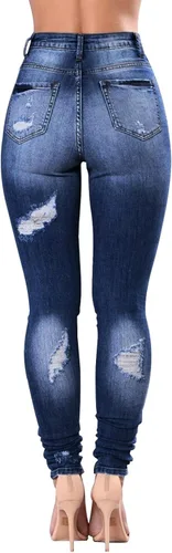 Miniatura 11 de KUNMI - Pantalones de mezclilla clásicos de cintura alta para mujer, elásticos, con efecto de levantamiento de glúteos, ajustados
