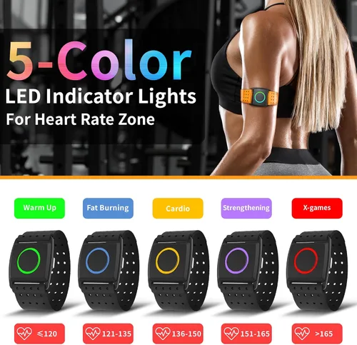 Miniatura 3 de EZON C022Pro - Brazalete con monitor de frecuencia cardíaca con ANT+ y Bluetooth, luces indicadoras LED de zona HR, impermeable 3ATM, correa