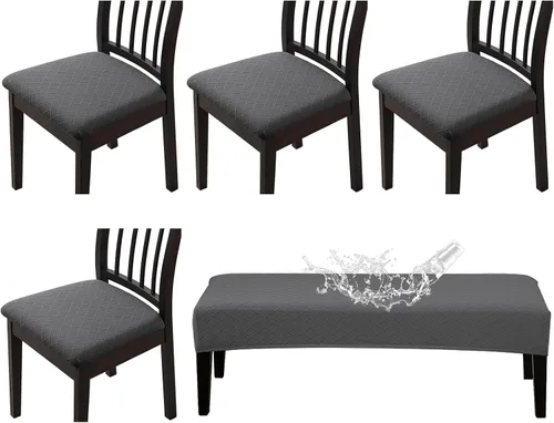 Miniatura 13 de CALBODE Juego de 4 fundas de asiento impermeables para sillas de comedor con funda elástica de tela jacquard, fundas extraíbles y lavables