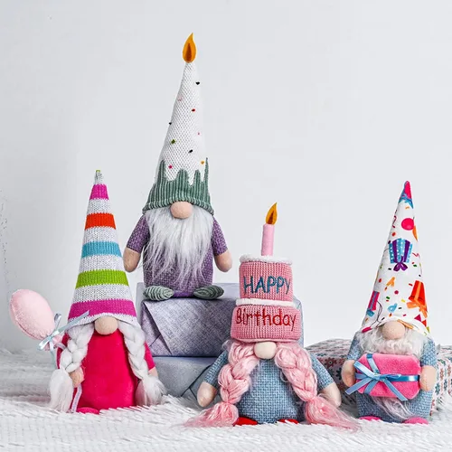 Miniatura 8 de unanscre Decoración de gnomos de cumpleaños de elfo de peluche, 4 muñecas suecas Tomte hechas a mano, lindos gnomos escandinavos para decoración