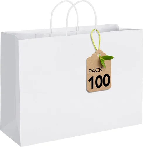 Miniatura 11 de Bolsas de regalo de papel kraft Mesha 200 unidades 5.25 x 3.75 x 8 pulgadas, pequeñas bolsas de papel negro con asas a granel para pequeñas