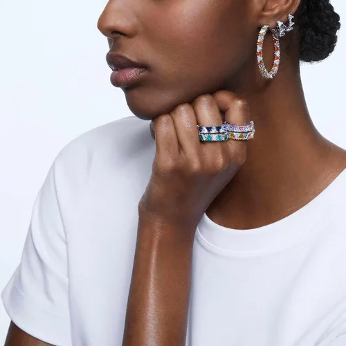 Miniatura 5 de Swarovski Matrix Hoop Earrings, Clear Crystals, Rhodium Finish